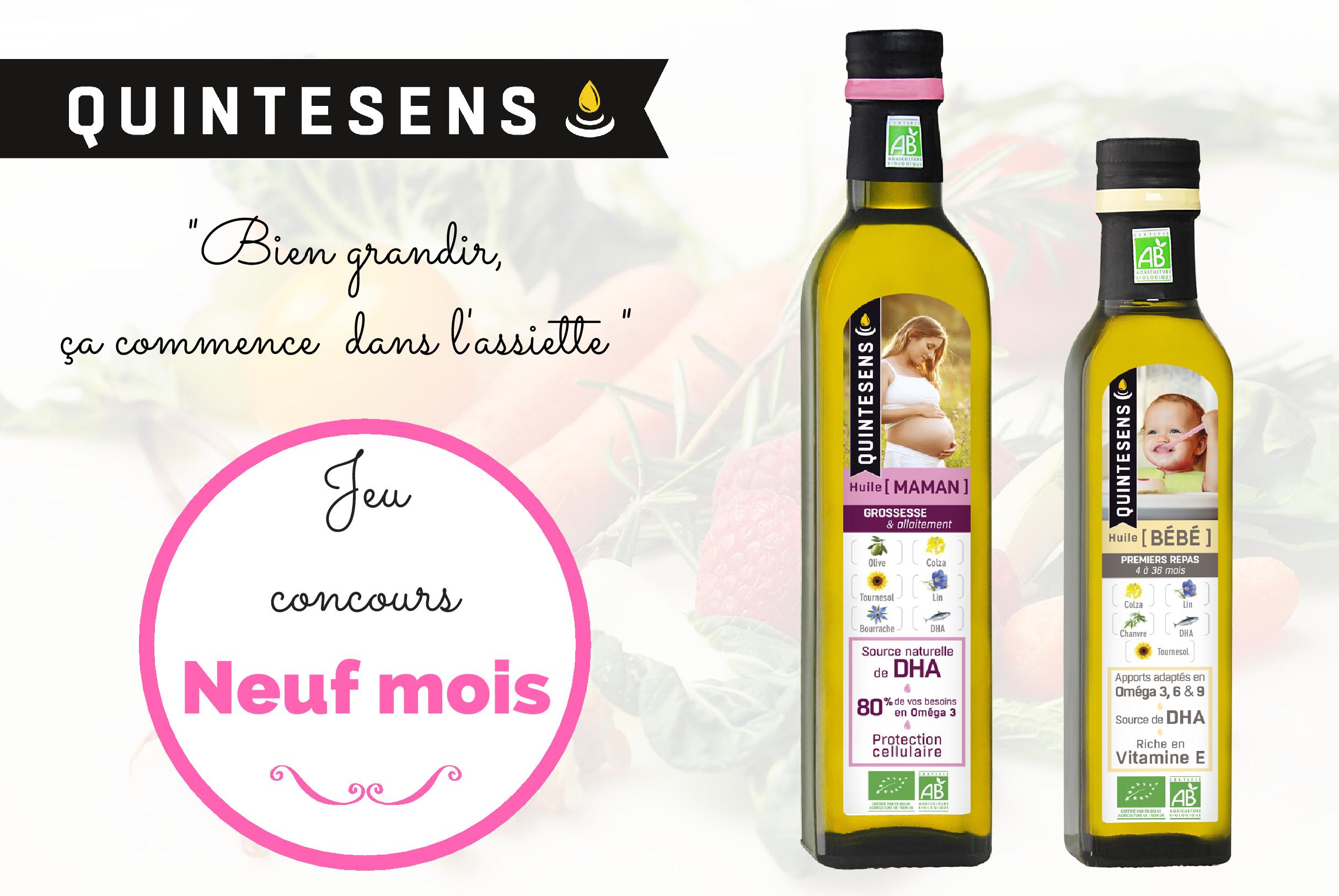 Jeu-concours Quintesens/Neuf Mois : 30 huiles bio pour future maman et bébé” à gagner !